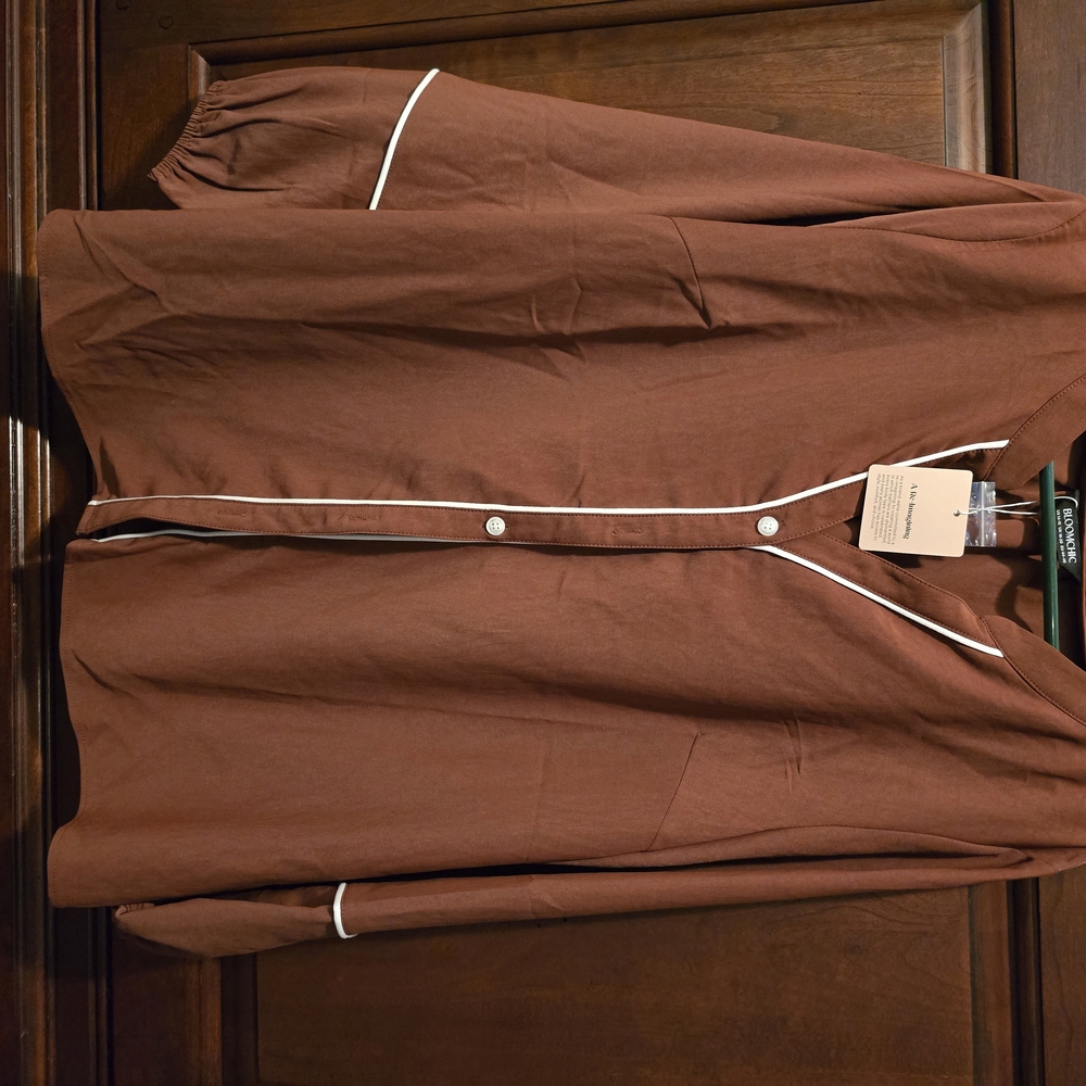Women's Brownish Orange Button-Up Shirt with White Trim